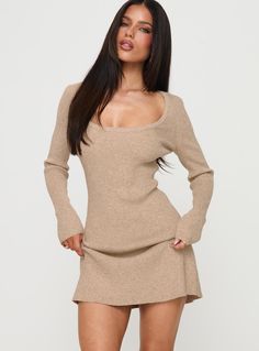 Knit mini dress  Square neckline, long sleeve, drop shoulders  Good stretch, unlined  50% viscose 28% polyester 22% nylon  Cold hand wash Square Neckline Long Sleeve, Knit Mini Dress, Good Stretches, Buy Now Pay Later, Princess Polly, Square Neckline, Drop Shoulder, Oatmeal, Mini Dress