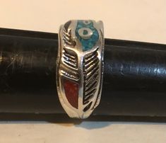 Historic vintage Native American free spirit women/men wedding Ring inlaid Coral and Turquoise By Zevria Jewelers Men Wedding Rings Silver, Men Wedding Rings, Wedding Rings Silver, Rings Silver, Silver Wedding Rings, Vintage Navajo, Mens Wedding Rings, American Women, Free Spirit