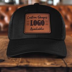 Black Leather Trucker Hat For Outdoor, Black Leather Trucker Hat With Leather Patch, Black Leather Trucker Hat, Custom Black Hat With Leather Patch, Black Leather Hat With Logo Patch, Outdoor Leather Hat With Custom Logo, Patch Hats, Custom Patch, Order Here