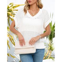 Elevate your summer wardrobe with the WhizMax Women's V-Neck Pullover Sweater Vest. This chic top combines comfort and style, making it a versatile addition to your collection.

- **Style**: V-neck, cap sleeve
- **Fit**: Casual loose fit
- **Material**: Lightweight knit
- **Color**: White
- **Size**: XL
- **Gender**: Female
- **Suitable Seasons**: Spring/Summer

Perfect for layering or wearing on its own, this sweater vest features a solid color design that pairs effortlessly with jeans or skirt V-neck Knit Top For Layering, Trendy Textured Knit V-neck Sweater Vest, Spring Pointelle Knit V-neck Sweater, Casual Solid Stretch V-neck Sweater, Casual Stretch Knitted V-neck Sweater, White Textured Knit V-neck Sweater Vest, Fall Pointelle Knit V-neck Top, Spring V-neck Stretch Sweater Vest, Fall V-neck Pointelle Knit Top