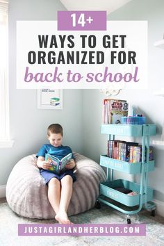 boy sitting on a bean bag chair reading a book, next to an organized cart with supplies for back to school Ways To Get Organized, Back To School Organization, Printable Chore Chart, Elementary School Students, Middle School Student, School Books, Home Office Organization, Organization Tips