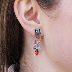 We cannot get enough of these dangly earrings! These gorgeous earrings are comprised of a detailed mosaic design that is as eye-catching as can be. From the use of European crystals and Czech glass beads to the gorgeous color combinations and textures.  We love to wear earrings like this with our hair up and maybe even Bohemian Jeweled Beaded Drop Earrings, Fusion Jeweled Dangle Earrings, Fusion Style Jeweled Dangle Earrings, Bohemian Jeweled Dangle Beaded Earrings, Bohemian Jeweled Beaded Dangle Earrings, Bohemian Style Jeweled Beaded Dangle Earrings, Bohemian Jeweled Beaded Earrings For Gifts, Bohemian Jeweled Dangle Chandelier Earrings, Bohemian Jeweled Crystal Dangle Earrings