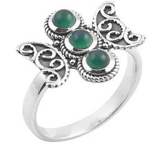 Looking for a piece to add some much-needed pizzazz to any ensemble? Then look no further than this green chalcedony ring featuring an intricate scrolled design reminiscent of a butterfly and trio of shimmering cabochons. Chalcedony Ring, Green Chalcedony, Vertical Design, Artisan Craft, A Butterfly, 9 And 10, Jewelry Rings, Gemstones, Sterling Silver