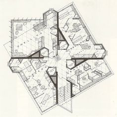 a drawing of a floor plan for a house with three floors and four rooms on each level