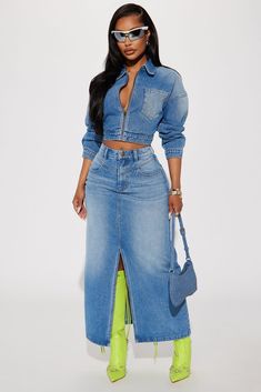 Denim Fashion Outfits, Denim Skirt Set, Girls Denim Dress, Jean Jacket Outfits, African Lace Dresses, Cute Comfy Outfits, Photoshoot Outfits, Denim Jacket Women, Fashion Line