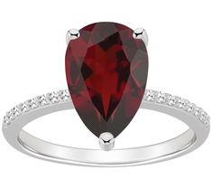 Go bold with this exquisite gemstone ring featuring a sizable pear-cut centerpiece that's surrounded by sparkling diamond accents. From Affinity Gems. Gold Gemstone Necklace, Gold Packaging, Gemstone Diamond Ring, Red Gemstones, Garnet Gemstone, Sparkle Diamonds, Diamond Gemstone, Pear Shape, Sterling Ring