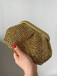 Metallic Gold Raffia Small Pouch Clutch Bag Bridal Wedding - Etsy Handbags Crochet, Fancy Crochet, Glitter Clutch Bag, Crochet Bag Tutorials, Wedding Clutch, Small Pouch, Metallic Paper, Crochet Free, Wedding Etsy