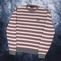 "Details: Vintage striped pattern crew neck jumper by Ben Sherman. Embroidered logo. Condition: Good Signs of wear: Mark on right/left sleeve Size: Medium Measurements: Length - 26\" Pit to Pit - 21\" Shoulder to cuff - 27\"" Cotton Crew Neck Sweater With Striped Cuffs, Striped Cotton Crew Neck Sweater, Casual Crew Neck Sweater With Striped Collar, Casual Sweatshirt With Signature Stripes And Crew Neck, Striped Crew Neck Sweatshirt For Streetwear, Casual Long Sleeve Sweatshirt With Signature Stripes, Striped Crew Neck Sweater With Ribbed Cuffs, Fall Crew Neck Top With Signature Stripes, Casual Striped Crew Neck Sweatshirt