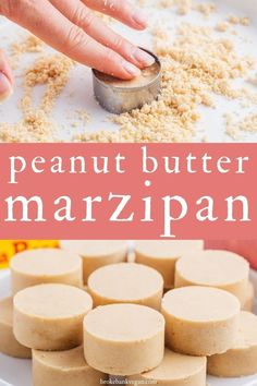 peanut butter marzipans on a white plate with text overlay that reads, how to make peanut butter marzipans