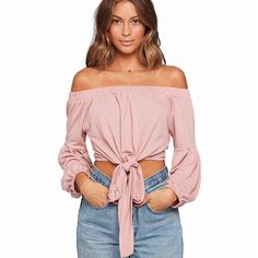 L’space Primrose Pink Malibu Off The Shoulder Tie Top Size Small. New! Never Worn With Original Tags All Still Attached. Pink Malibu, Shoulder Tie Top, Bell Sleeve Blouse, One Shoulder Tops, Shoulder Crop Top, Off The Shoulder Top, Tie Top, Womens Tunics, Grey Long Sleeve