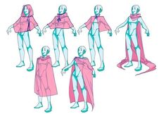 an animation character's body is shown in various poses and colors, including pink