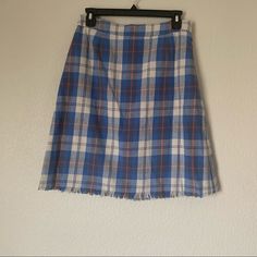 New With Tags Mini Skirt With Blue Plaid Tartan Design And Slight Fray Hem From Sea New York! Preppy Blue Mini Skirt, Preppy Blue Skirt For Spring, Preppy Blue Skirt For Summer, Preppy Blue Summer Skirt, Blue Preppy Mini Skirt, Preppy Blue Cotton Skirt, Blue Preppy Skort For Spring, Preppy Blue Skort For Spring, Preppy Fitted Blue Skirt