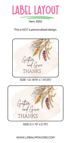 two watercolor labels with pine cones on them and the words, gift give and give thanks