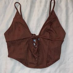 Brand New. Never Worn. Removed Tags Thinking I Was Going To Wear It Casual Triangle Top Tank For Day Out, Brown Crop Top For Vacation, Trendy Brown Tank Top For The Beach, Trendy Brown Tank Top For Beach, Trendy Brown Beach Tank Top, Brown Sleeveless Crop Top For Vacation, Sleeveless Brown Crop Top For Vacation, Casual Triangle Top Crop Top For Night Out, Casual Triangle Crop Top For Night Out