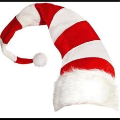 a red and white striped hat on top of a headband