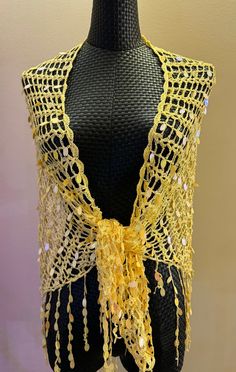 Hand Crochet Fishnet Pattern Belly Dance Hip Scarf or Wrap with Sparkling Sequins.  Sparkles and glitters when you move or shake.  Must Have item if you want to catch sights.   Color:  yellow with yellow sequin   Size : 60 x 26 inch    REFUND: Return or exchange is acceptable within 7 days. 100% refund will be granted, but returning shipping is on buyer's  cost. Crochet Hip Scarf, Crochet Fishnet, Dance Tops Bras, Sequin Crochet, Belly Dance Hip Scarf, Fishnet Pattern, Belly Dance Bra, Dance Bras, Hip Scarf