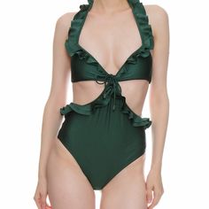 Nwt. Zimmerman One-Piece Bathing Suit In Green With Waist Cut-Outs, Self Tie With Toggle Ends, Tiered Frills (Ruffles) Throughout. Includes Back Clasp. Size Us 8 (Medium). Color Is Called Liquorice. Never Been Worn! Elegant Green Swimwear For Party, Elegant Green Fitted Swimwear, Elegant Spring Swimwear With Ruffles, Elegant Ruffled Swimwear For Spring, Green Ruffled Swimwear For Party, Green Ruffled Party Swimwear, Zimmerman Swimwear, Tie Swimsuit, Frills And Ruffles