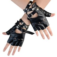 PRICES MAY VARY. PU Leather Material: these punk gloves are made of PU leather, which is faux leather, flexible, soft, durable and comfortable to wear, has a long service lifespan. Stylish Punk Belt Up Gloves: Punk leather gloves with Half finger design, short styling with half finger and little hole, belt with rivets decoration, chic and fashion, helps you show off your inner charming. Size: Palm wide 3.35 inches / 8.5cm, Wrist Length Bandage length: 18.5 inches / 47cm. These Punk Rivets Gloves Black Gloves Fingerless, Punk Gloves, Punk Belt, Finger Design, Gloves Fingerless, Performance Costume, Cold Weather Gloves, Moda Punk, Fingers Design