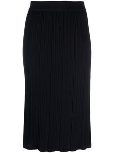 navy blue virgin wool plissé effect elasticated waistband slip-on style column silhouette grosgrain ribbon trim below-knee length Elegant Ribbed Skirt, Elegant Ribbed Midi Skirt, Workwear Pleated Skirt With Elastic Waistband, Elegant Knee-length Pleated Skirt For Daywear, Elegant Ribbed Skirt For Workwear, Elegant Ribbed Skirt For Work, Ribbed Midi Skirt For Work, Elegant Knee-length Pleated Skirt With Elastic Waistband, Workwear Midi Length Pleated Skirt With Elastic Waistband