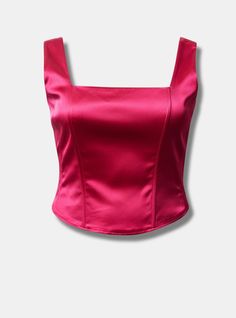 FIT Model is 5'7” wearing size 1. Measures 25” from shoulder (size 2). Fixed straps. Corset silhouette. . MATERIALS + CARE Satin woven fabric. . 61% acetate, 35% nylon, 4% spandex. Machine wash cold. Line dry. . Imported. DETAILS Square neckline. . Corset seams. . Back zip closure. . The best plus size women's satin sleeveless corset top bustiers & corsets in pink peacock made of satin. Torrid is your destination for cozy fall and winter clothes to keep you warm and comfortable. Elegant Sleeveless Satin Crop Top, Party Satin Stretch Tank Top, Elegant Sleeveless Crop Top For Evening, Summer Evening Satin Crop Top, Elegant Tank Crop Top, Formal Sleeveless Crop Top For Summer, Fitted Satin Crop Top For Summer, Fitted Silk Crop Top For Evening, Summer Sleeveless Dressy Crop Top