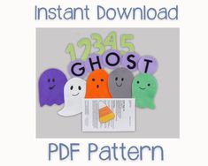 the instant pattern for halloween ghost appliques is shown in front of a gray background