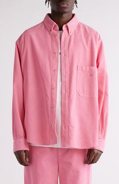 The Swedish label known for its statement-making streetwear brings a vivid pop of color to your wardrobe in a cotton-corduroy shirt that can also be layered. 29 1/2" length; 53" chest (size Medium) Front button closure Button-down collar Long sleeves with button cuffs Chest patch pocket 100% cotton Machine wash, line dry Made in Romania Designer Clothing Spring Shirt With Corduroy Collar, Corduroy Collar Cotton Shirt For Workwear, Cotton Shirt With Corduroy Collar For Work, Spring Cotton Shirt With Corduroy Collar, Corduroy Shirt, Pop Of Color, Button Down Collar, Chest Size, Tango