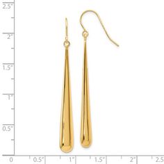 Add these fun yellow gold dangle earrings to your collection! 53mm in length Luxury Long Drop Earrings, Gold-tone Polished Drop Earrings, Gold-tone Drop Earrings With Polished Finish, Gold-tone Long Drop Linear Earrings, Pierced Yellow Gold Teardrop Linear Earrings, Yellow Gold Dangle Linear Earrings With Ear Wire, Yellow Gold Drop Earrings With Ear Wire, Yellow Gold Linear Drop Earrings With Ear Wire, Modern Long Drop Yellow Gold Linear Earrings