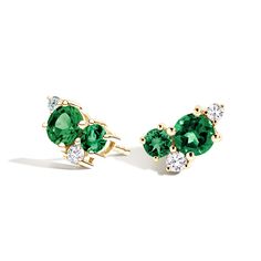 Foliage Bouquet Ears - 14K Yellow Gold. A glittering cluster of diamonds and lab emeralds form a sophisticated and floral look in this glamorous design, creating the perfect elevated stud earrings (1/6 total carat weight).     This Limited Edition item, part of the Wildflower Collection, is crafted only in small quantities and features an exclusive, of-the-moment design created with high-quality gemstones, meticulous craftsmanship, and ethical sourcing. Foliage Bouquet, Diamond Cluster Earrings, Ring Trends, Eco Friendly Jewelry, Brilliant Earth, Engagement Rings For Men, Accessories Jewelry Earrings, Handcrafted Earrings, Cluster Earrings