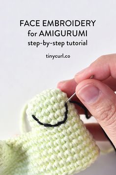 someone is crocheting an amigurm toy with the text, face embroidery for amigurmi step - by - step