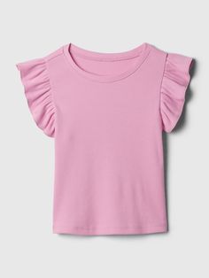 Soft cotton T-shirt.  Crewneck.  Short ruffle sleeves.  Straight, easy fit.  Hits at the hip.  Sizes range from baby to toddler. Ruffle T Shirt, High School Outfits, Preppy Summer Outfits, Gender Equality, Support People, Preppy Summer, Ruffle Shirt, Zara Kids, Pink Tshirt