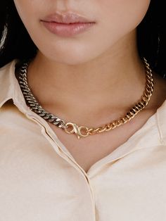 Materials 18k Gold Plated and Rhodium Plated, Steel Length 17" Closure Lobster Clasp App Social, Bachelorette Party Dress, Maxi Dress Wedding, Metal Chain Link, Fashion Business, Silver Dress, Gold Plated Necklace, Mixed Metals, Necklace Sizes