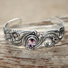 Amethyst cuff bracelet, 'Regal Ivy' - Amethyst on Floral Theme Sterling Silver Cuff Bracelet Witchy Rings, Silver Earrings Outfit, Silver Bracelet Stack, Turquoise Necklaces, Flatware Jewelry, Hammered Silver Jewelry, Modern Silver Jewelry, Cheap Silver Rings, Simple Silver Jewelry