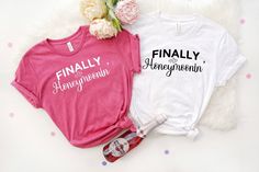 Honeymoonin' T-shirt, Bride and Groom Shirts, Honeymoon Shirts, Couples Matching Shirts, Wedding Shirts, Mr And Mrs Shirt, Wifey Party Shirt, Honeymoonin T-shirt,Bride and Groom tee,Honeymoon Shirts,Couples Matching tee,Wedding Shirts,Mr And Mrs Shirt,Wifey Party Shirt,Bachelorette Shirt,women party shirt,Honeymooning Shirt,bridal shower gift,Wedding Vacation tee,Wife Husband Shirt  Hi! Welcome to my store. My main goal is to make you happy. I see you as a friend, not just a customer. Please con Pink Crew Neck Top For Bridal Shower, White Short Sleeve Top For Bridal Shower, White Crew Neck Top For Bridal Shower, Cotton Short Sleeve Wedding Shirt, Summer Wedding Cotton Shirt, White Fitted Shirt For Bachelorette Party, Fitted Summer Tops For Bridal Shower, White Crew Neck Shirt For Bachelorette Party, White Fitted T-shirt For Bachelorette Party