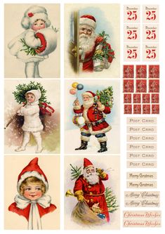 vintage christmas cards with santa claus and other characters