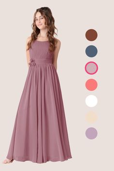 Fun and flirty, this comfortable chiffon bridesmaid dress is appropriate for any wedding from the beach to the church. Your bridal party will love this fashionable floor-length A-line dress with a scoop neckline. The dress boasts a hand worked flower detail. This unique shift is certainly bridesmaid-worthy. Junior Girl Dresses, Junior Bridesmaid Dress, Junior Bridesmaid Dresses, Flower Detail, Chiffon Bridesmaid Dress, Junior Bridesmaid, Chiffon Bridesmaid, Floral Chiffon, Trendy Dresses