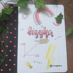 a notebook with some writing on it next to a potted plant and other items