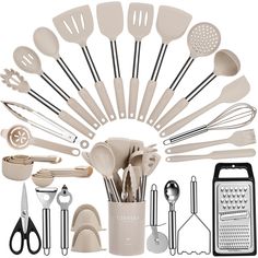 the kitchen utensils are arranged in a circle