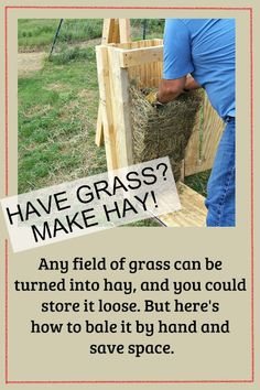 If you have bit of extra grass, you can make hay. Cut it, let it dry, rake it up and store it in a dry place. To save space you can bale it by hand. Here's how we did it. Farm Hacks, Homesteading Diy, Homestead Farm, Farm Projects, Vertical Farming, Homesteading Skills, Farm Ideas, Mini Farm, Goat Farming