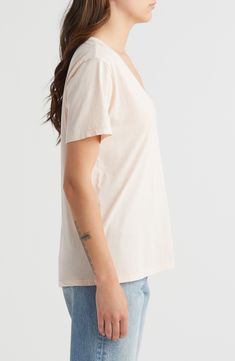 Fall for the slouchy fit of this oversized drop-shoulder T-shirt made from pure cotton. 26" length (size Medium) V-neck Short sleeves 100% cotton Machine wash, tumble dry Imported Cotton Relaxed Fit V-neck Top For Loungewear, Relaxed Fit Cotton V-neck Top For Loungewear, Summer Cotton V-neck Top With Relaxed Fit, Casual Cotton V-neck Top For Summer, Relaxed Fit Cotton V-neck Top With Short Sleeves, Soft-washed Relaxed Fit V-neck Tops, Oversized V-neck T-shirt For Spring, Soft-washed V-neck Relaxed Fit Top, Basic Cotton V-neck Top For Summer