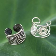 Sterling silver ear cuff earrings, 'Contrasts' (pair) - Sterling silver ear cuff earrings (Pair) #kidsgifts #fairtradegifts #giftsforchildren #giftsforkids #handmadegifts #earringcuffs #earringalternatives