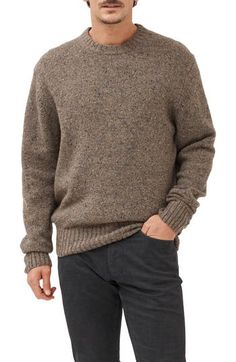 Subtle neps in the wool-blend yarn of this classic crewneck sweater give you the look of a distinguished country squire no matter where you wear it. 28" length (size Medium)   Crewneck   Long sleeves   65% merino wool, 30% recycled nylon, 5% alpaca   Dry clean or hand wash, dry flat   Imported Country Squire, Mens Jumpers, Heritage Fashion, Knitwear Men, Wool Blend Sweater, Crewneck Sweater, Comfy Casual, Crew Neck Sweater, Knit Jersey