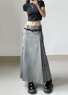 Streetwear Grey Wrinkled Tie Waist Patchwork Cotton Long Skirts FallFabric: Cotton BlendedSize & Fit: This garment fits true to size.Length: Size S measures 32.175"from waist to hem.Waist:Fitted - very fitted at natural waist Hip: Loosely Fitted. room for hips. Hand Wash Cold. Long Skirts Fall, Long Skirt Fall, Y2k 2000s Aesthetic, Skirts Fall, Skirt Streetwear, Long Skirt Outfits, 2000s Aesthetic, Fall Capsule Wardrobe, Half Skirt