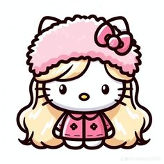 hello kitty is wearing a pink hat