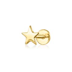 Ross-Simons - 14kt Yellow Gold Star Single Flat-Back Stud Earring. RS Pure. Modern designs that complete your outfit and complement your personality. Wish upon our dainty single star stud! Crafted in 14kt yellow gold, this simple pushpin style features a flat back that won't poke or jab while you're taking a quick nap or getting a full night of beauty sleep. Insert the backing first into a pierced ear, then slide the front post inside to secure. Designed for 24/7 wear, this easy earring is ideal Flat Piercing, Piercing Inspo, Pierced Ear, Flat Back Earrings, Studded Flats, Beauty Sleep, Fine Jewelery, Star Earrings Stud, Birthday Wishlist