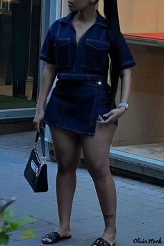 Olivia Mark - Chic Two-Piece Dress Set Skirt And Crop Top Outfit, Casual Chic Dress, Mini Skirt And Crop Top, Crop Top Outfit, Skort Outfit, Skirt And Crop Top, 2piece Outfits, Denim Crop Top, Denim Blouse