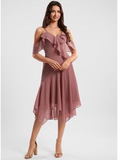 JJ's House Ruffle Chiffon V-Neck Spring Summer A-line General Plus Back Zip Sweet & Flow Simple Beach Minimalist Desert Rose Height:5.8ft（176cm） Bust:32in（82cm）Waist:24in（61cm）Hips:35in（89cm） Asymmetrical Pink Sleeveless Spaghetti Straps Cocktail Dress. #JJ's House #Ruffle #Chiffon #VNeck #Spring #Summer #Aline #General #Plus #BackZip #Sweet&Flow #Simple #Beach #Minimalist #DesertRose #Asymmetrical #Pink #Sleeveless #SpaghettiStraps #CocktailDress V-neck Chiffon Midi Dress For Cocktail, Summer Evening V-neck Chiffon Dress, Flowy Ruffled V-neck Dress For Party, Formal Chiffon Dress With Asymmetrical Hem, Flowy Chiffon Dress With Asymmetrical Hem For Party, Chiffon V-neck Midi Dress For Cocktail, Elegant Flowy Chiffon Dress With Asymmetrical Hem, Spring V-neck Chiffon Cocktail Dress, V-neck Chiffon Dress With Ruffles For Cocktail