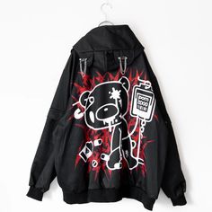 ACDC RAG Dark Gloomy Mesh Jacket BLACK RED – YOU ARE MY POISON Acdc Rag, Gloomy Bear, Bear Embroidery, Vision Street Wear, Mesh Jacket, Punk Inspiration, Knit Sweatshirt, Cute Bear, Red Accents