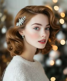 Top Retro Waves Christmas Hairstyles for a Classic Glamour Look - AskNaij Vintage Waves Hair Short, Waves Hair Short, Winter Formal Makeup, Vintage Waves Hair, Hispanic Hair, Sparkly Hair Accessories, Vintage Curls