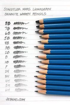 several pencils are lined up next to each other