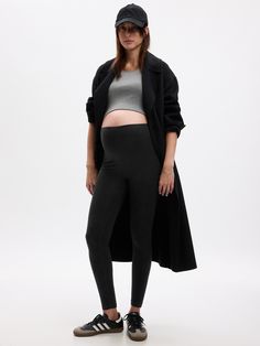 Soft knit maternity leggings.  Elasticized foldover waistband.  Can be worn before and after pregnancy.  Choose your maternity Grey Leggings Outfit, Maternity Activewear, Gap Maternity, Panel Leggings, Maternity Leggings, After Pregnancy, Cotton Leggings, Grey Leggings, Outfits With Leggings